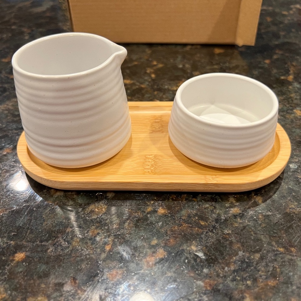 New! Nespresso Coffee Serving Set - Cream and Sugar - Stoneware - White